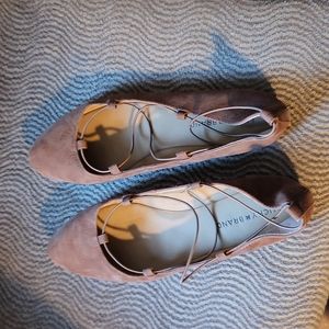 New lucky point toe flat strappy "suede" brown 9.5